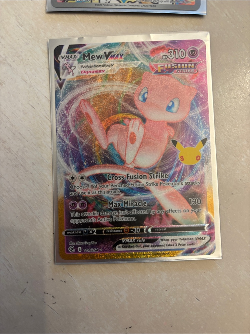 Pokemon Mew VMAX Holo Card - Pink with Rainbow Foil